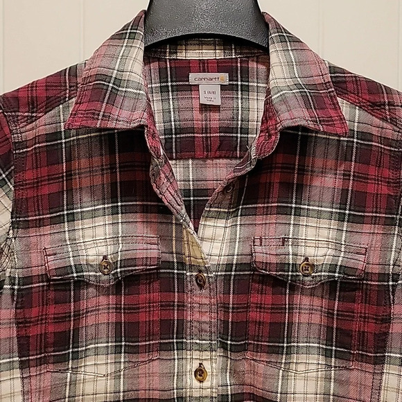 Carhartt Plaid Long Sleeve Flannel Button Down Shirt Size Small - Picture 3 of 7